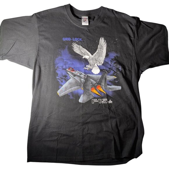 F-15 Jet Graphic Eagle Shirt Sz XL Black Jerzees Vintage 1992 - Picture 1 of 9